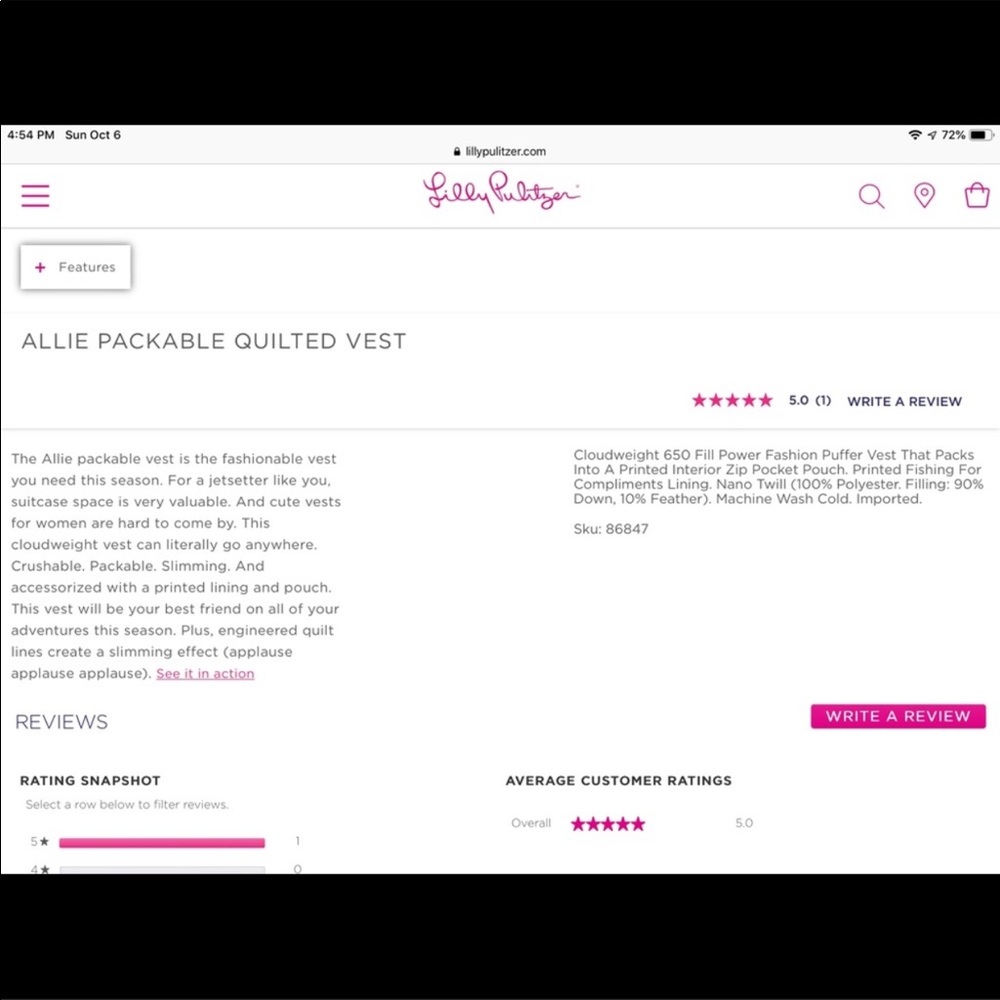 Lilly Pulitzer Allie packable navy vest - Picture 5 of 5